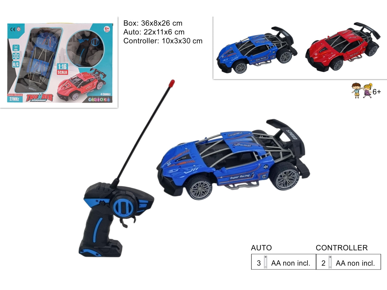 Auto radiocontroll 4 canali scala 1:16 colori assortiti