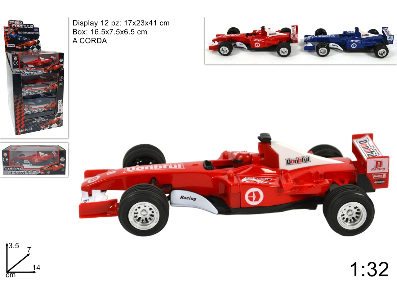 Macchina F1 metallo 1:32 a corda colori assortiti