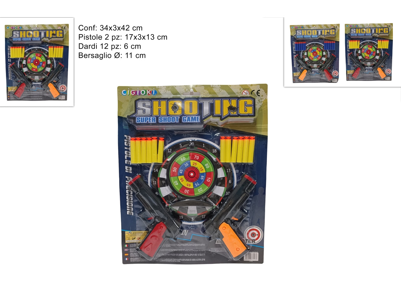 Cartella pistole con dardi e bersaglio colori assortiti