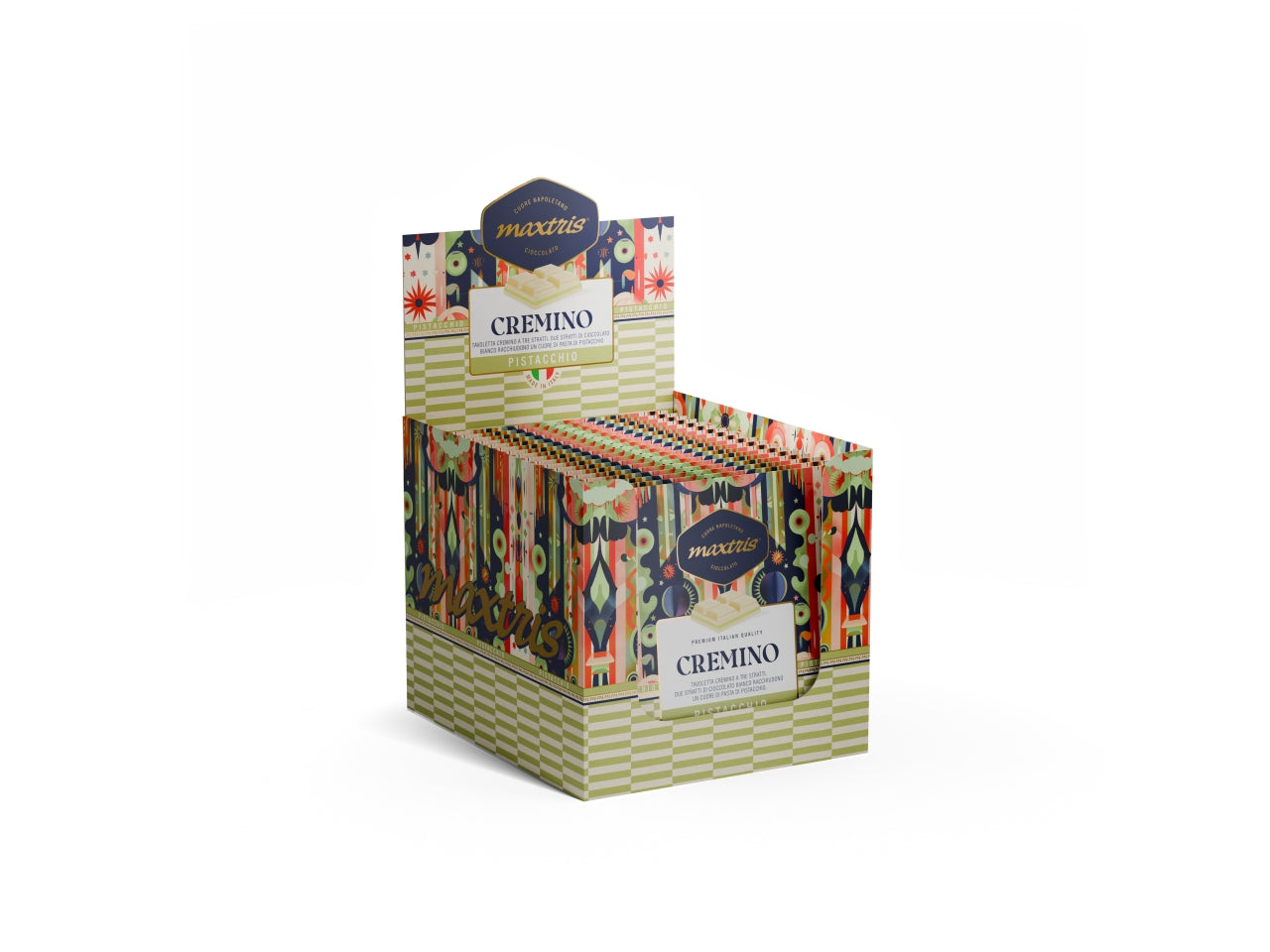 Maxtris tavoletta cremino con triplo strato al cioccolato bianco e pasta di pistacchio 70gr