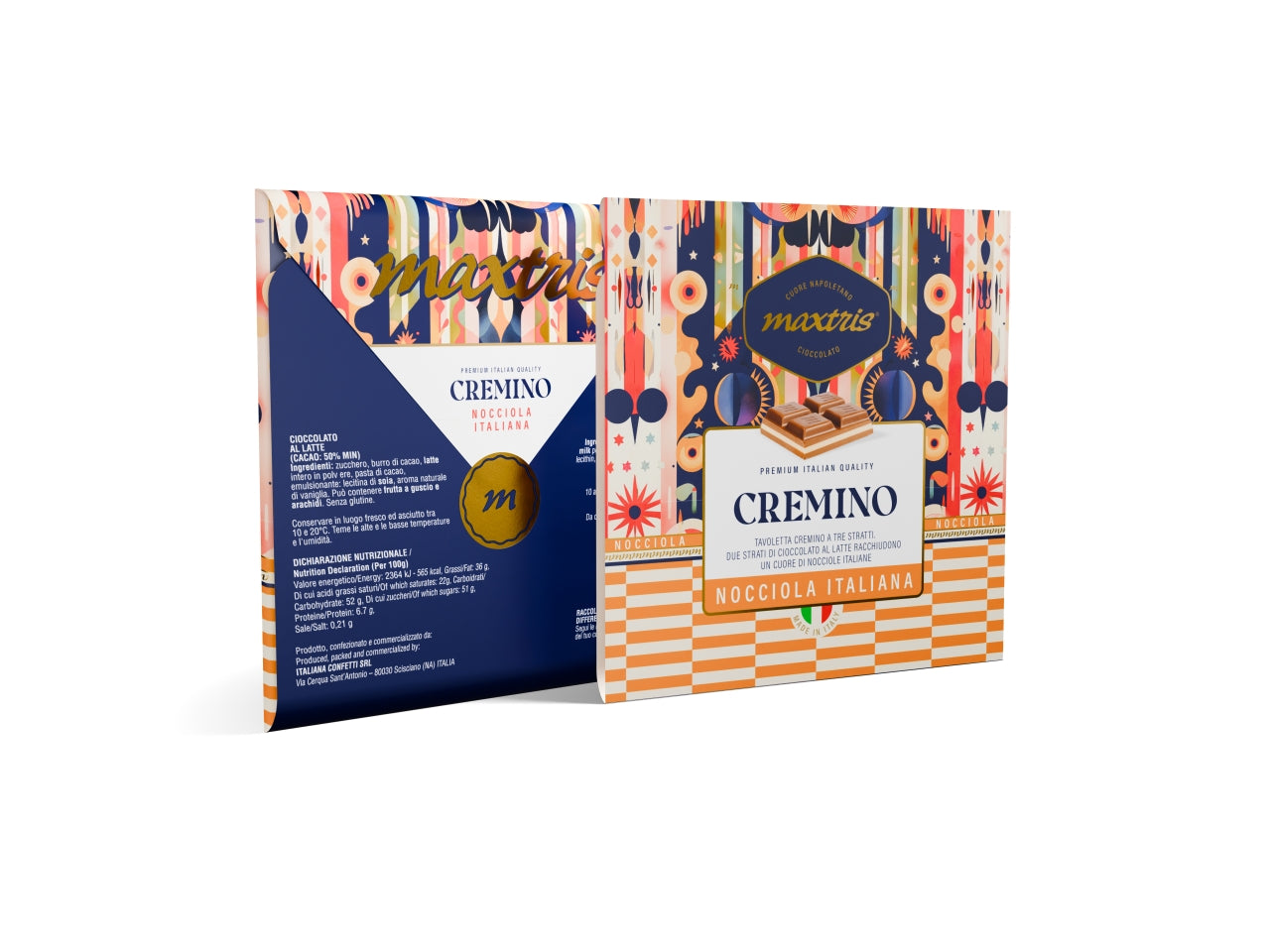 Maxtris tavoletta cremino con triplo strato di cioccolato al latte e pasta di nocciola 70gr