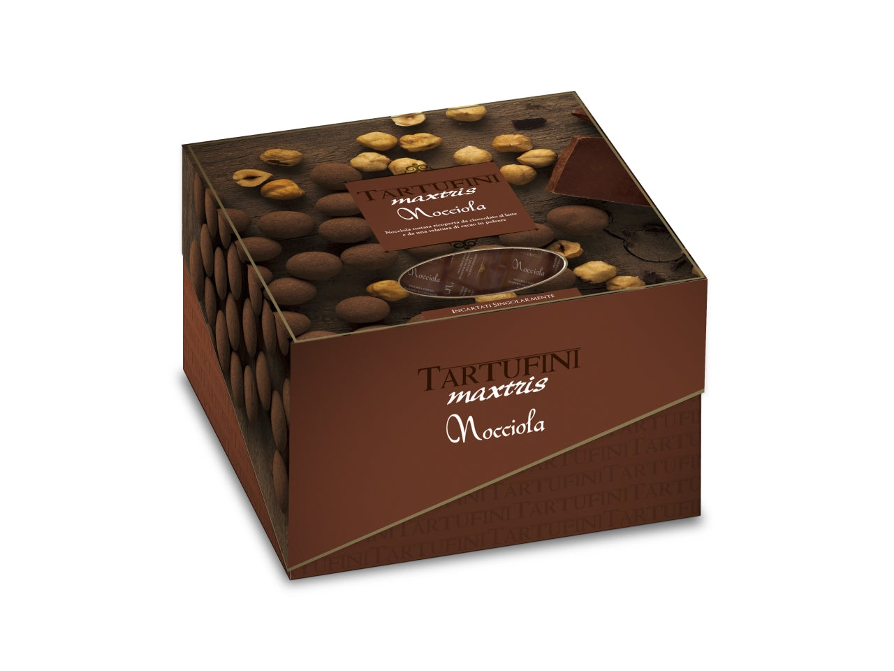 Maxtris tartufini nocciola latte con nocciola ricoperta di cioccolato al latte, incartati singolarmente 500gr