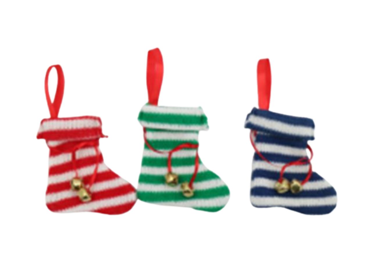 Calzina rigata 10cm in lana con campanellini