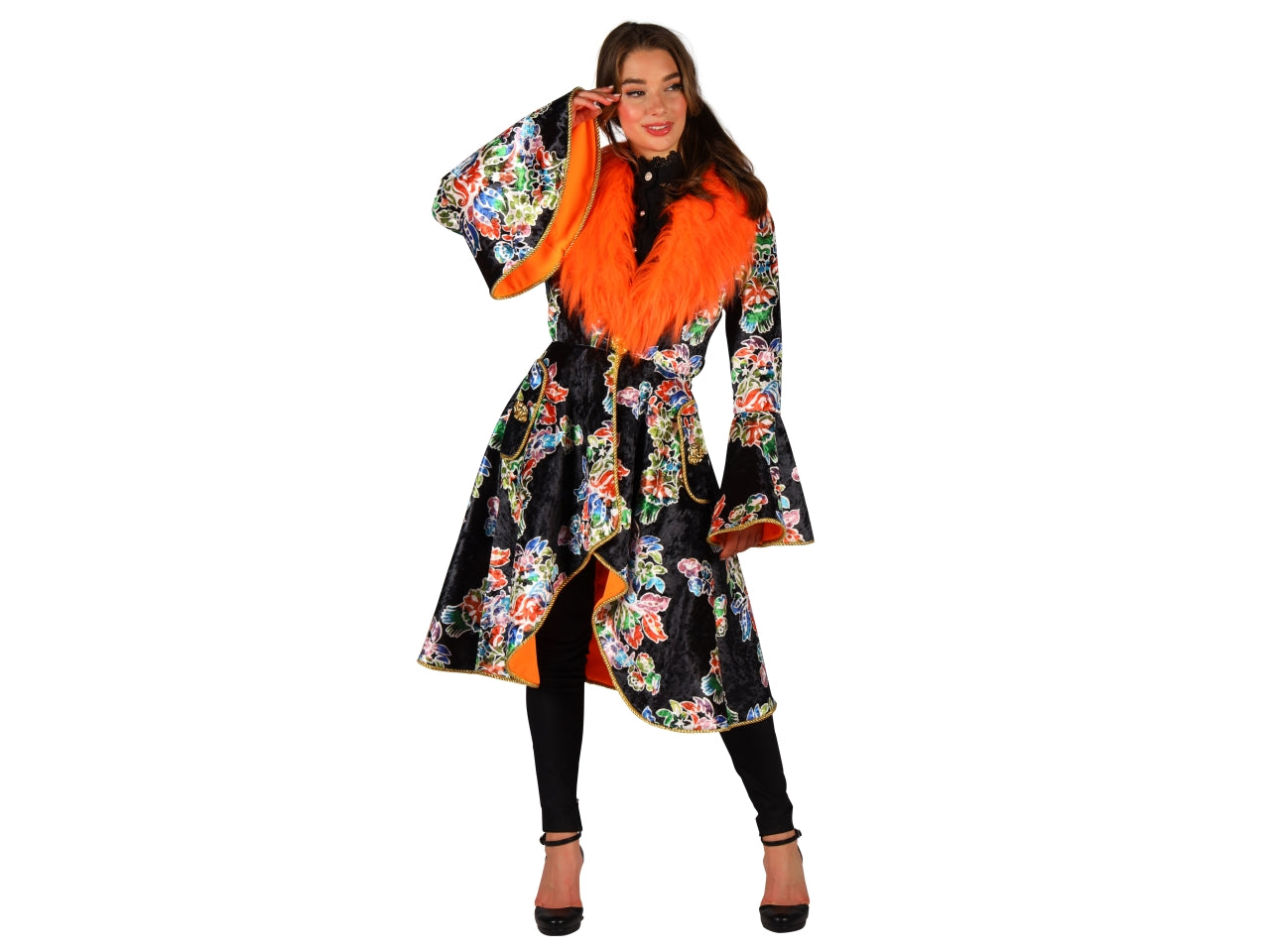 Giacca donna a fantasia con collo di pelliccia arancio taglia M