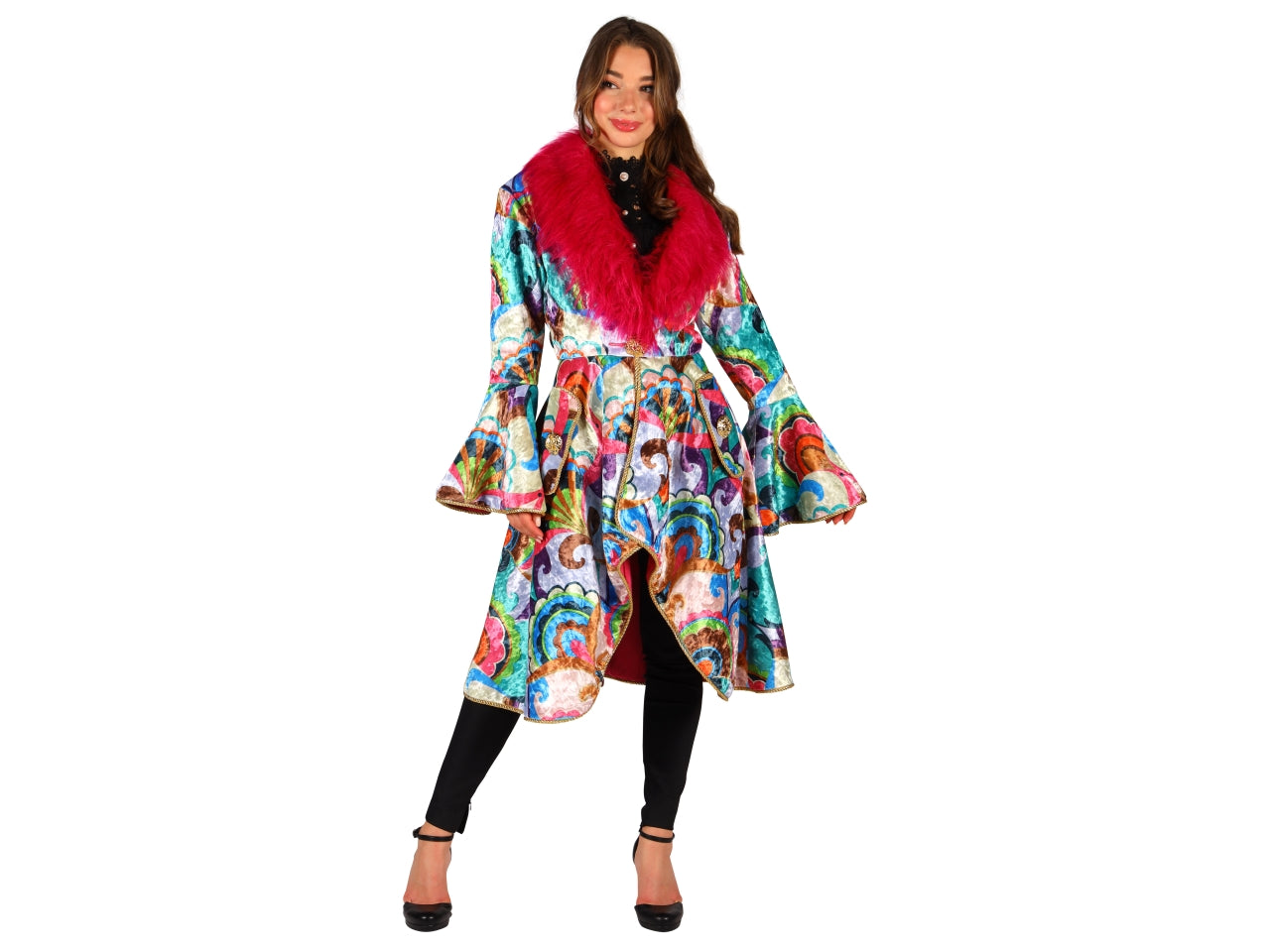 Giacca donna a fantasia con collo di pelliccia rosa taglia S