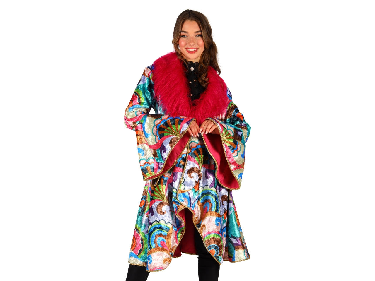 Giacca donna a fantasia con collo di pelliccia rosa taglia S