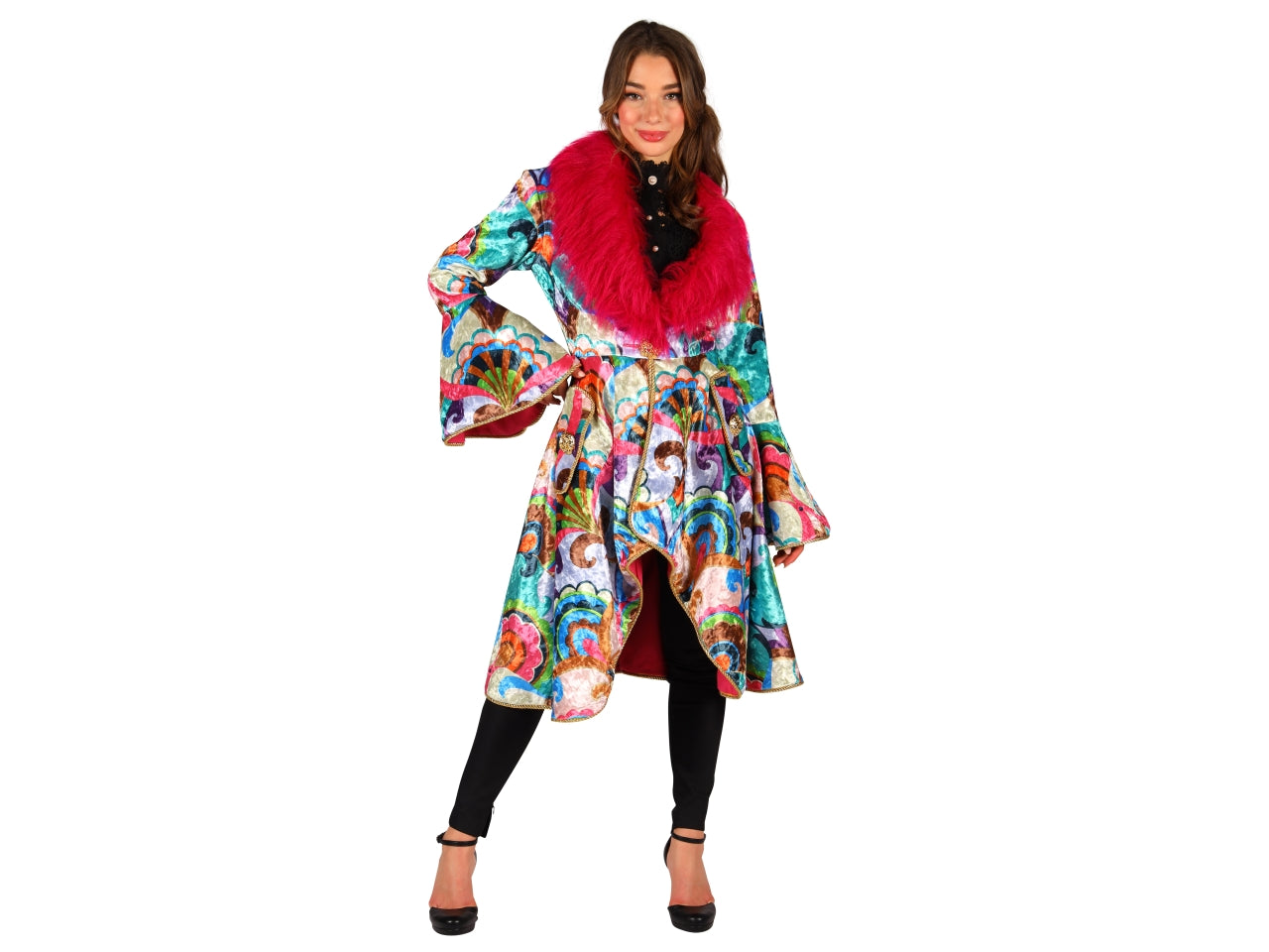 Giacca donna a fantasia con collo di pelliccia rosa taglia S