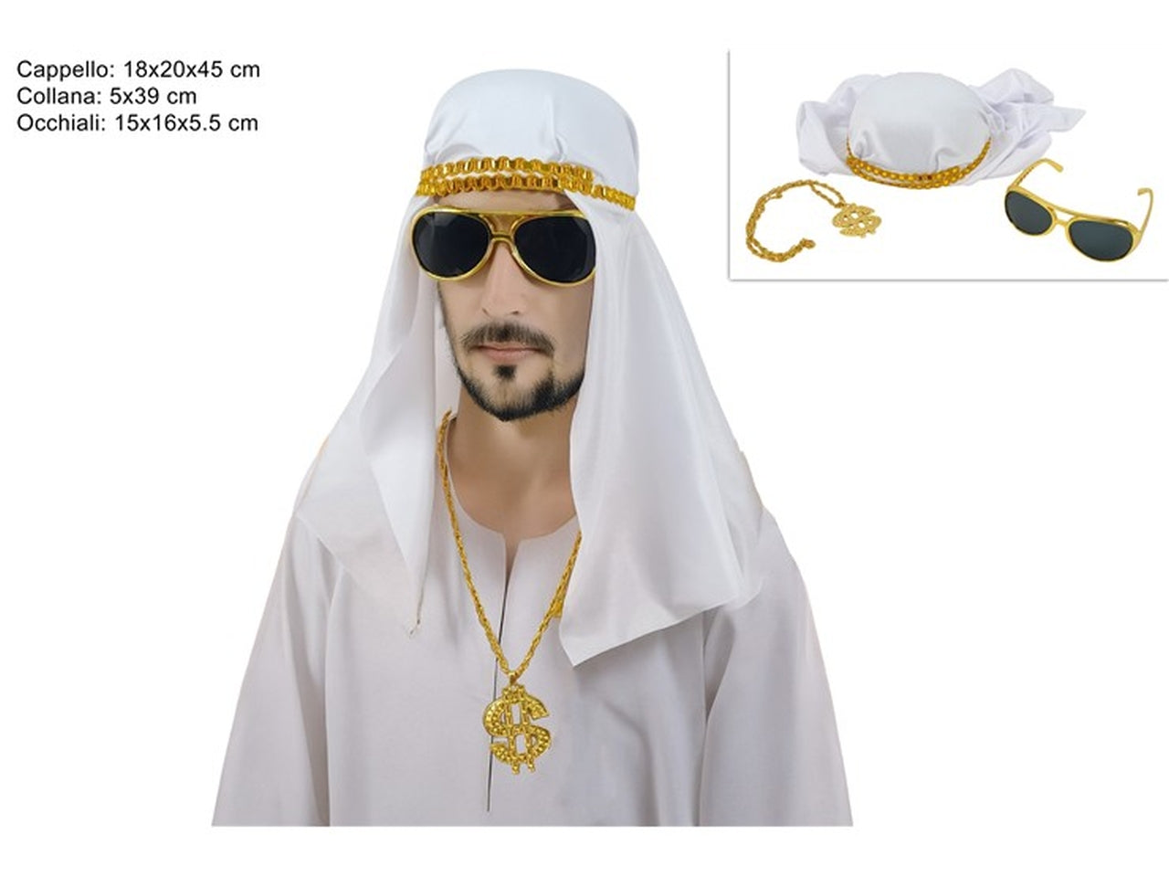 Cappello sceicco con occhiali e collana