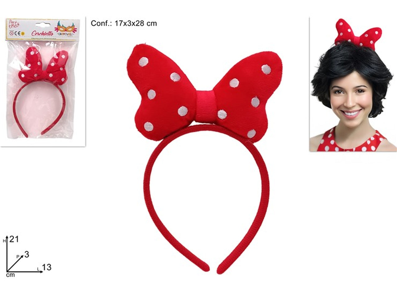 Cerchietto con fiocco rosso a pois