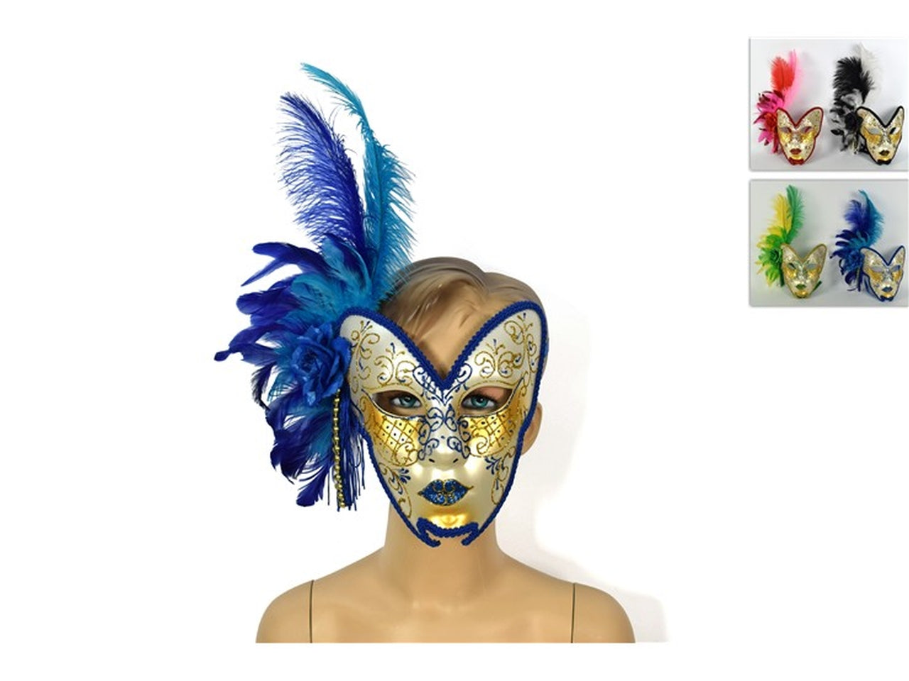Maschera con piume colori assortiti
