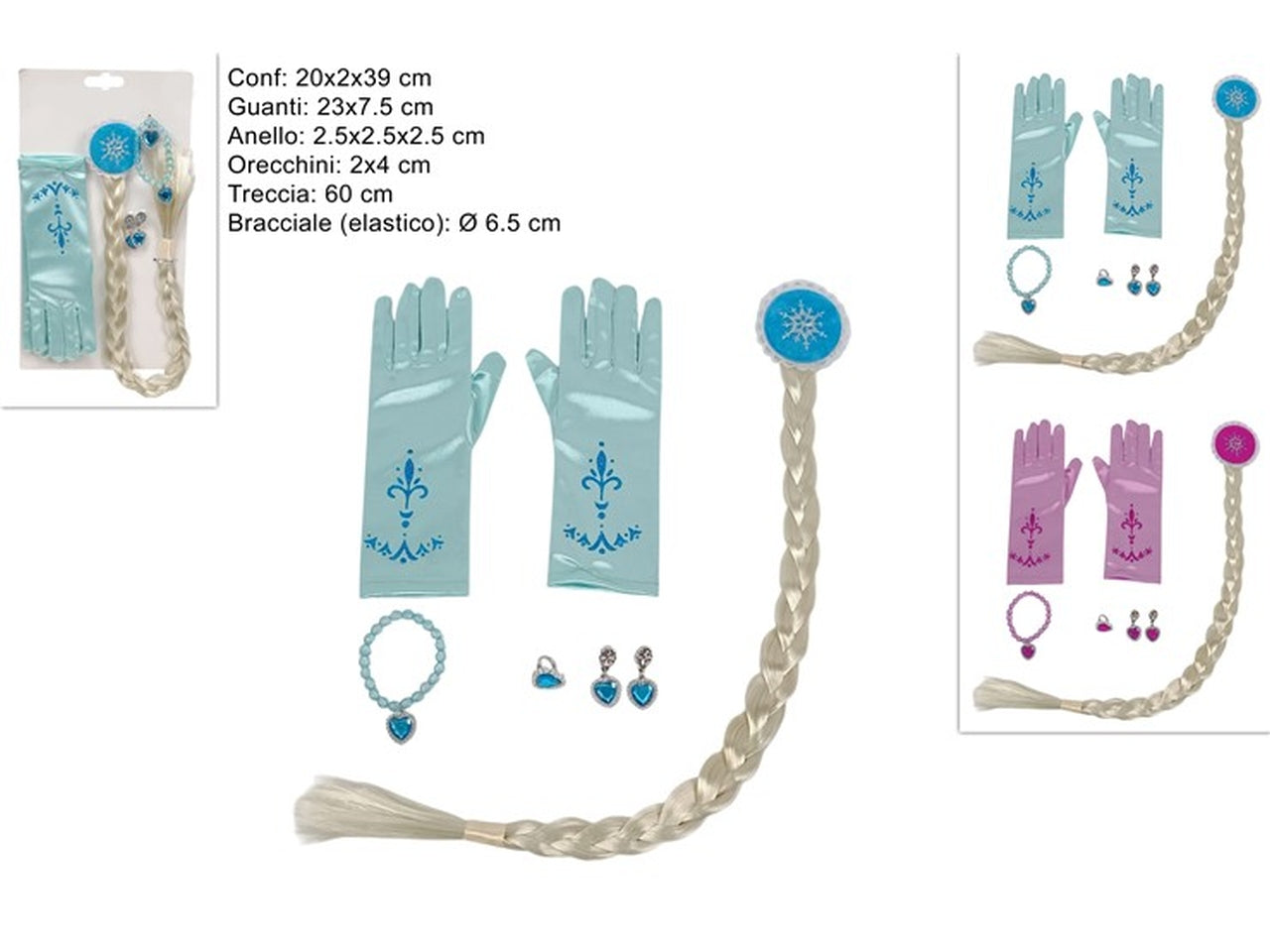 Accessori per principessa, guanti, treccia e gioielli