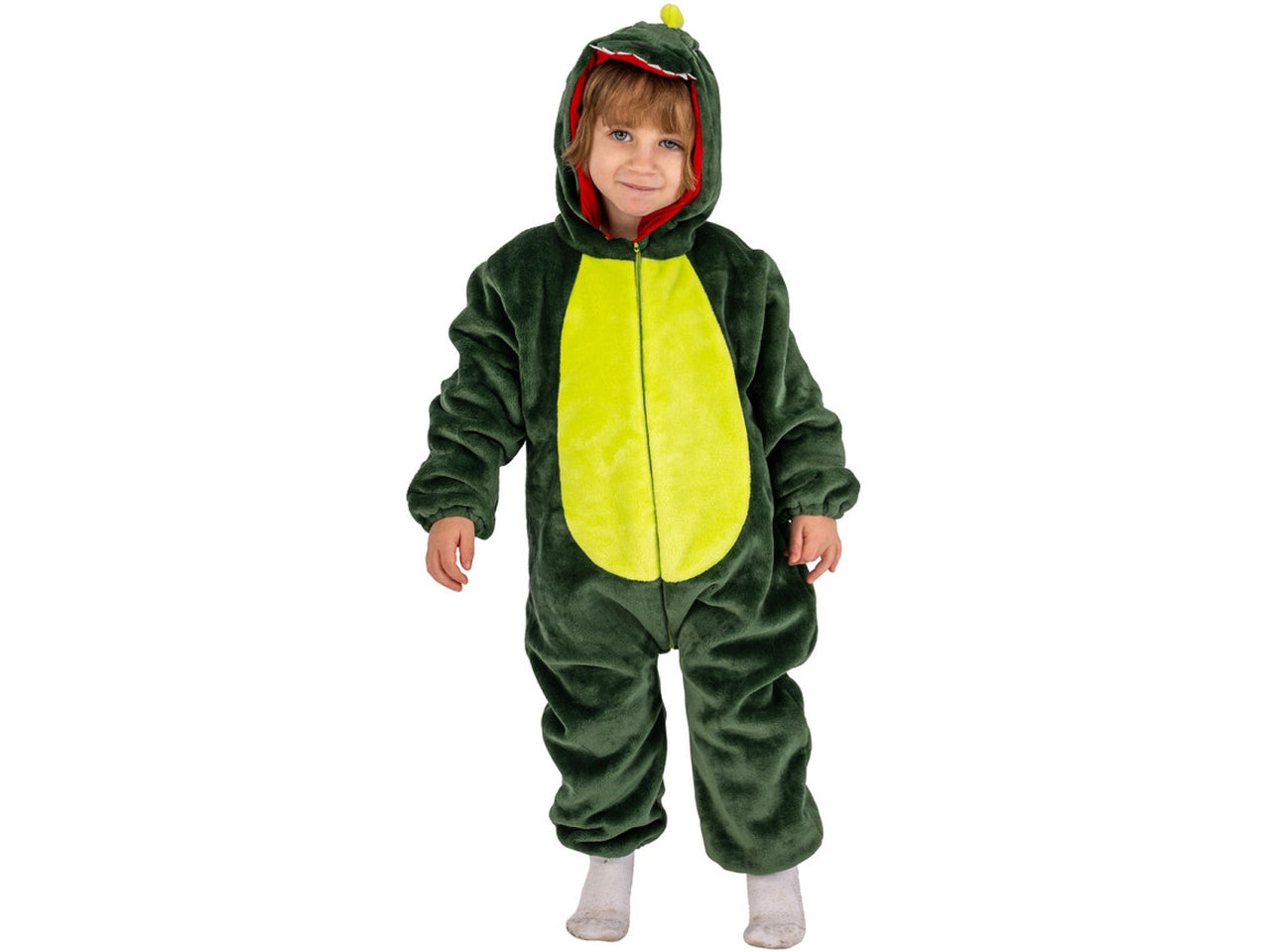 Costume dinosauro, tutina in pelliccetta con cappuccio taglia II 1-2anni