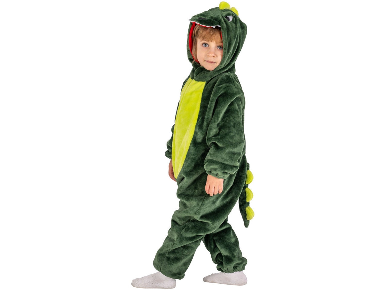 Costume dinosauro, tutina in pelliccetta con cappuccio taglia II 1-2anni