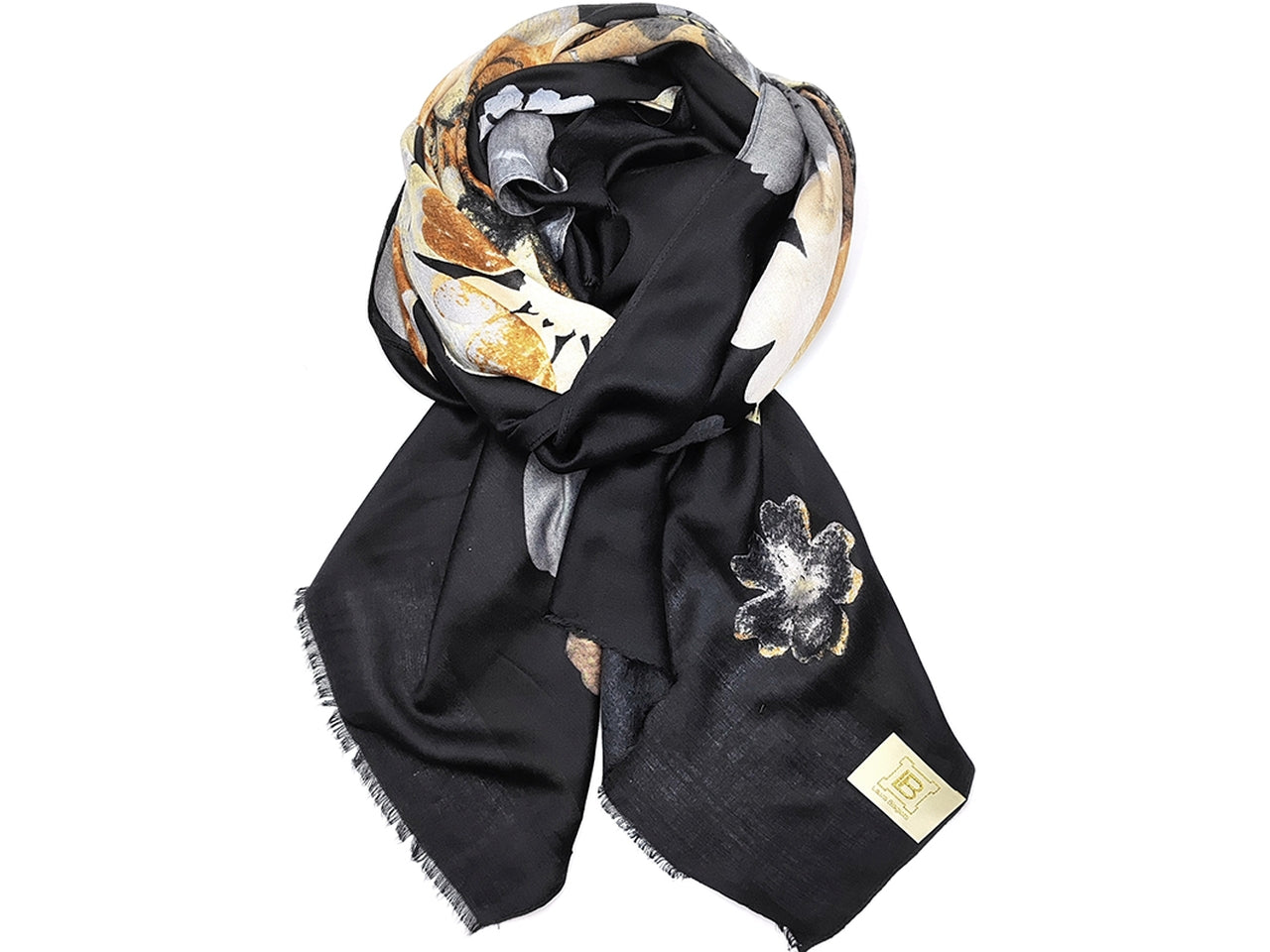 Sciarpa a fiori nero 90x180cm