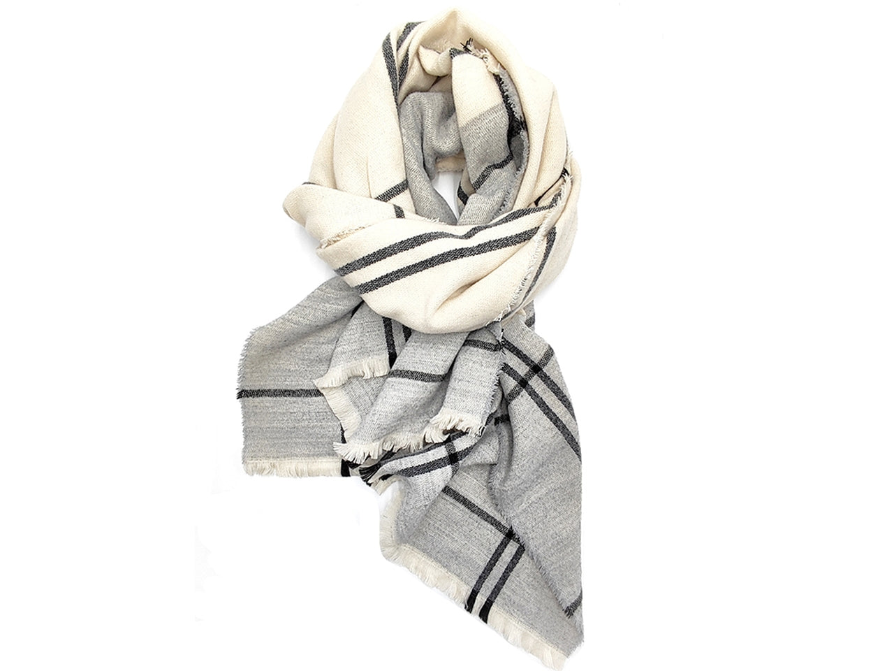 Sciarpa panna e grigio 90x200cm