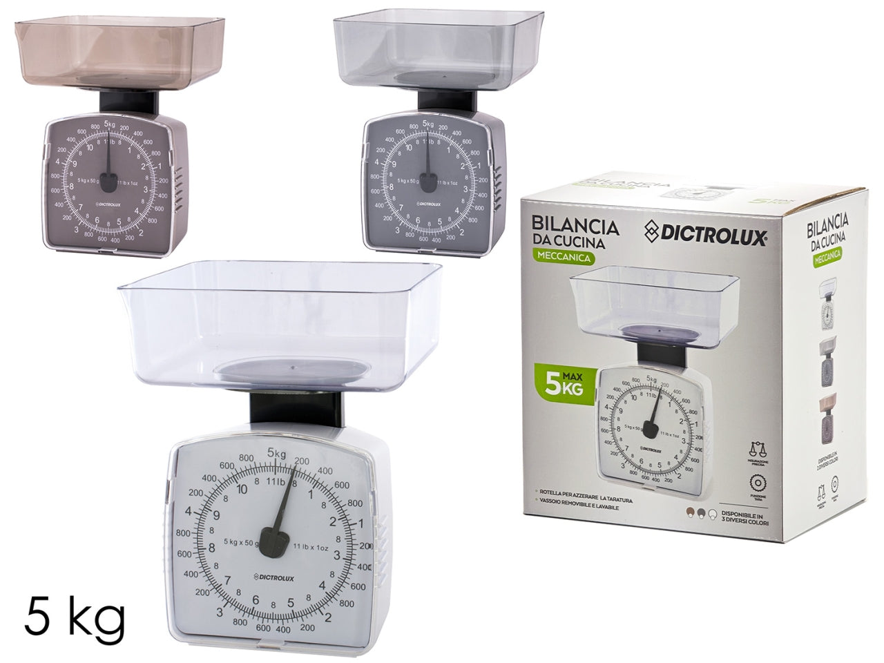 Bilancia da cucina 5kg 3colori assortiti