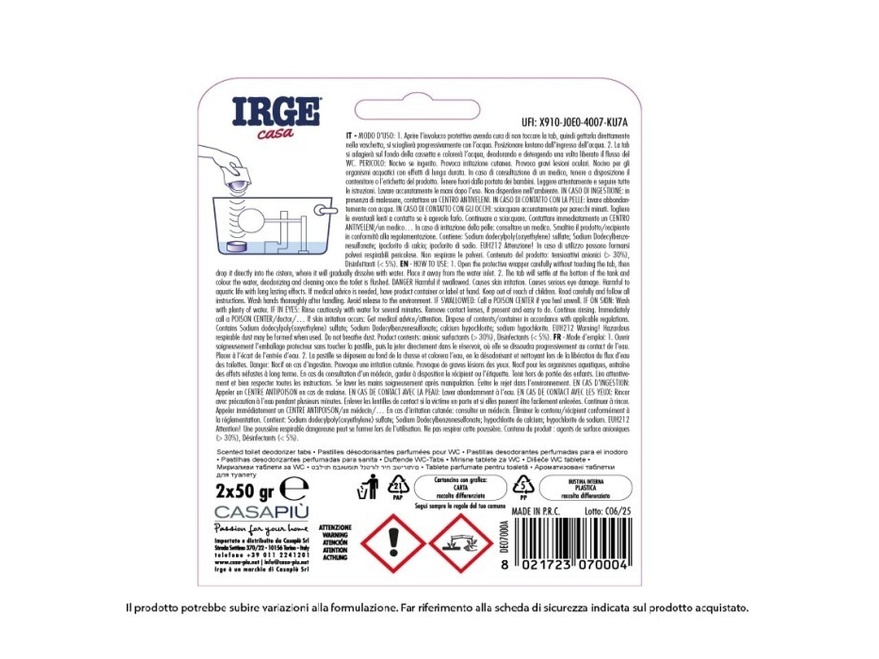 Deo wc tabs con candeggina 2pezzi da 50gr