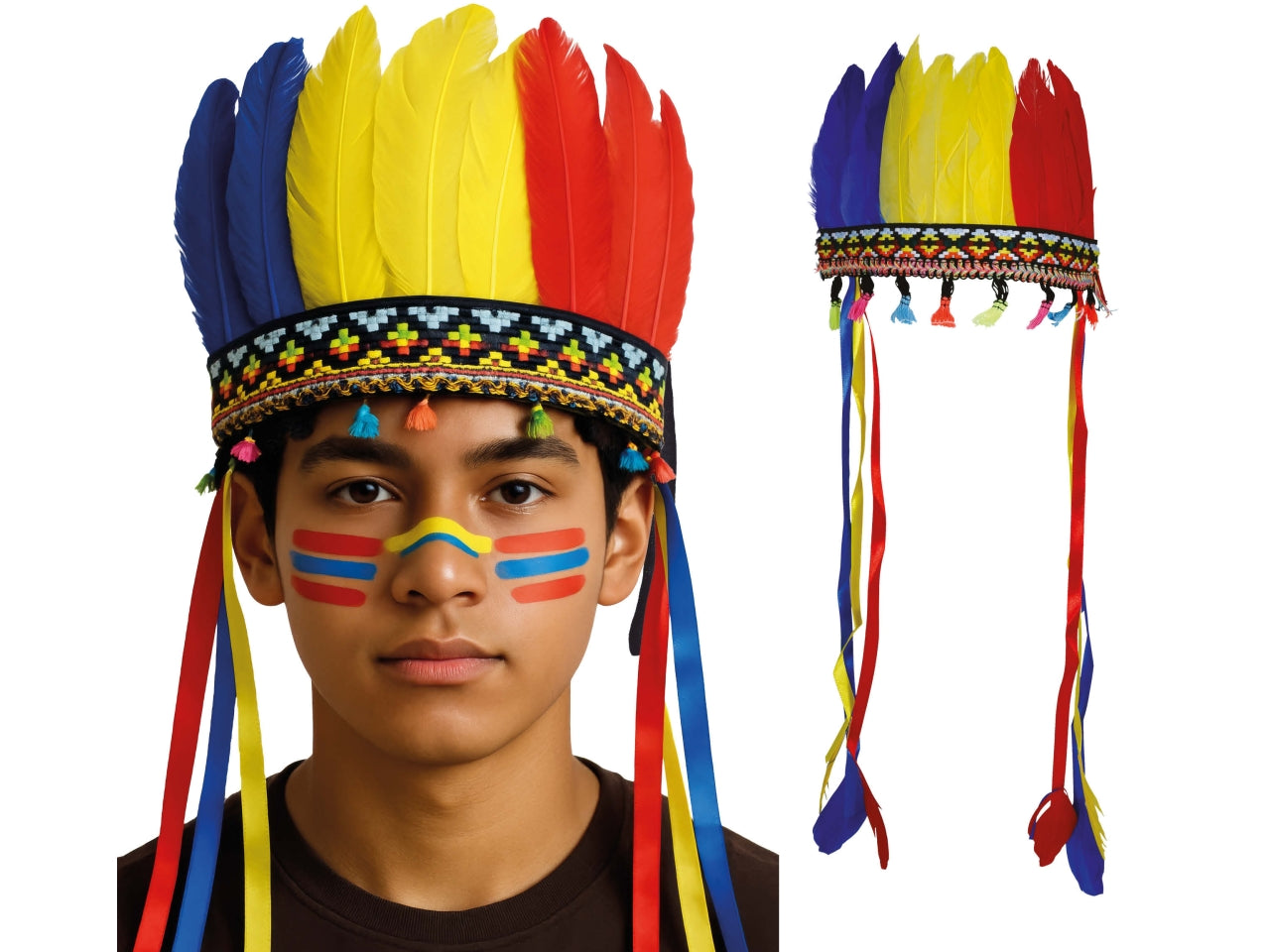 Copricapo indiano con piume multicolore