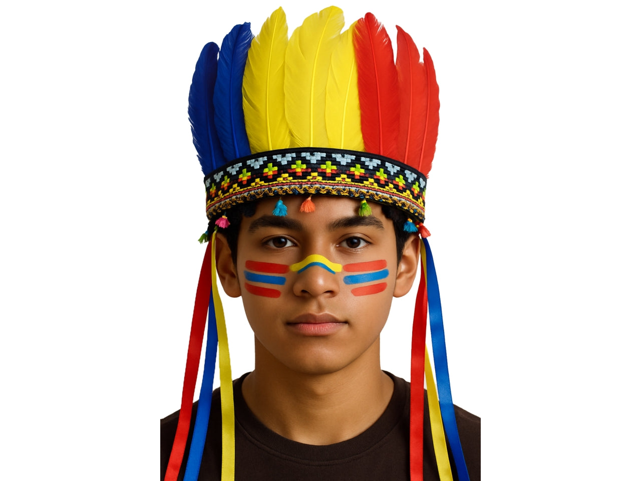 Copricapo indiano con piume multicolore