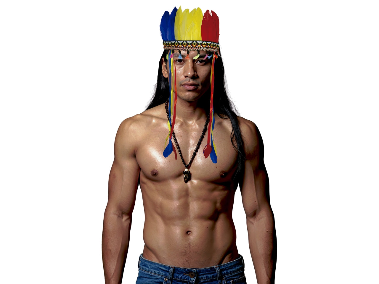 Copricapo indiano con piume multicolore