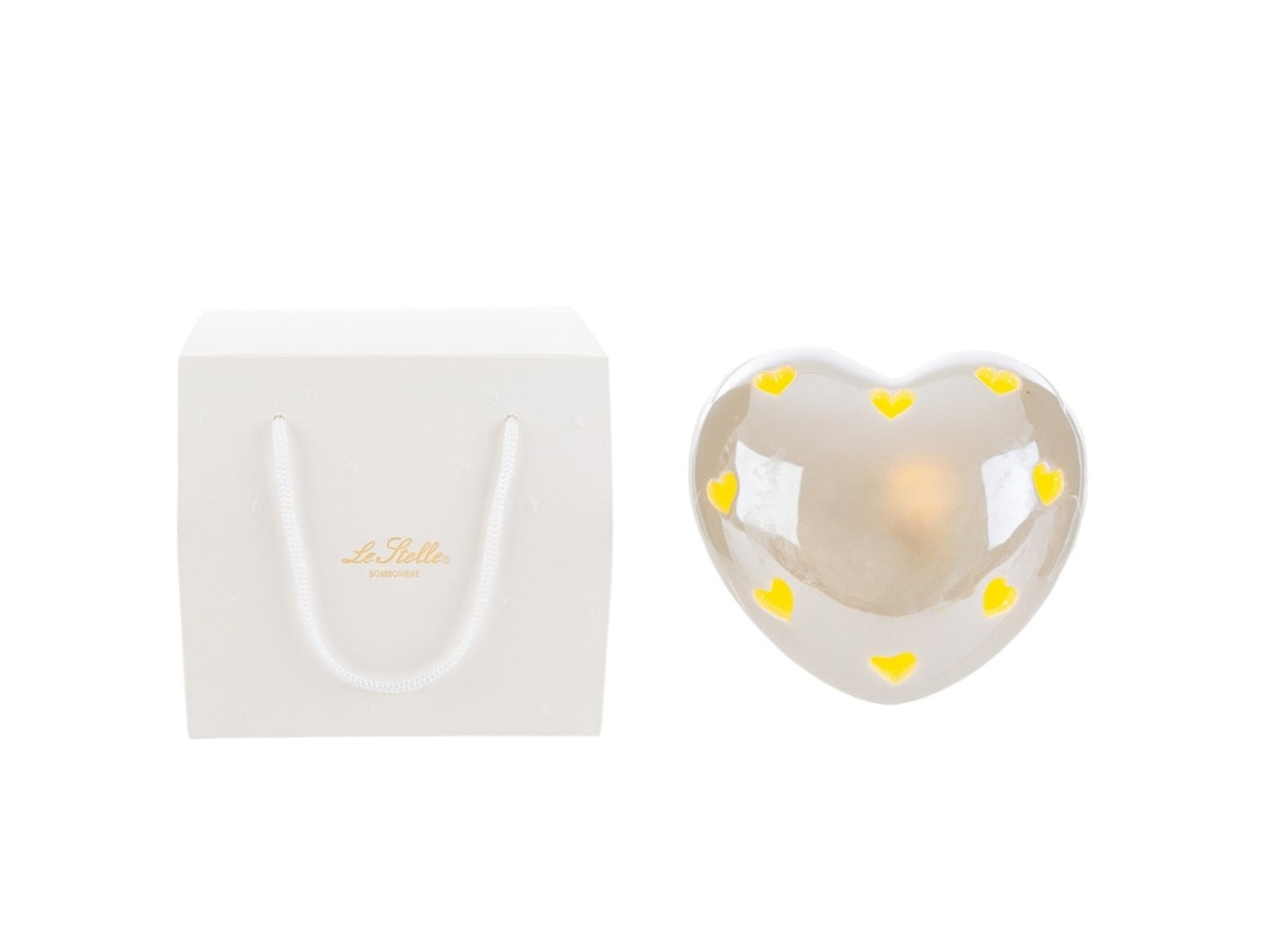 Cuore led in porcellana di colore bianco 8x8xh.5cm