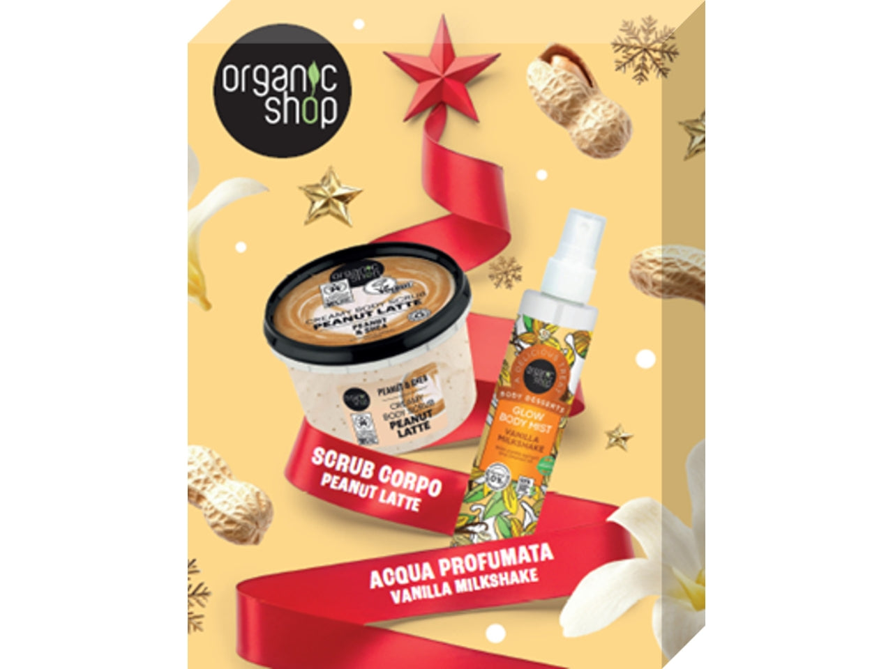 Organic shop set scrub peanut latte e acqua profumazione vaniglia