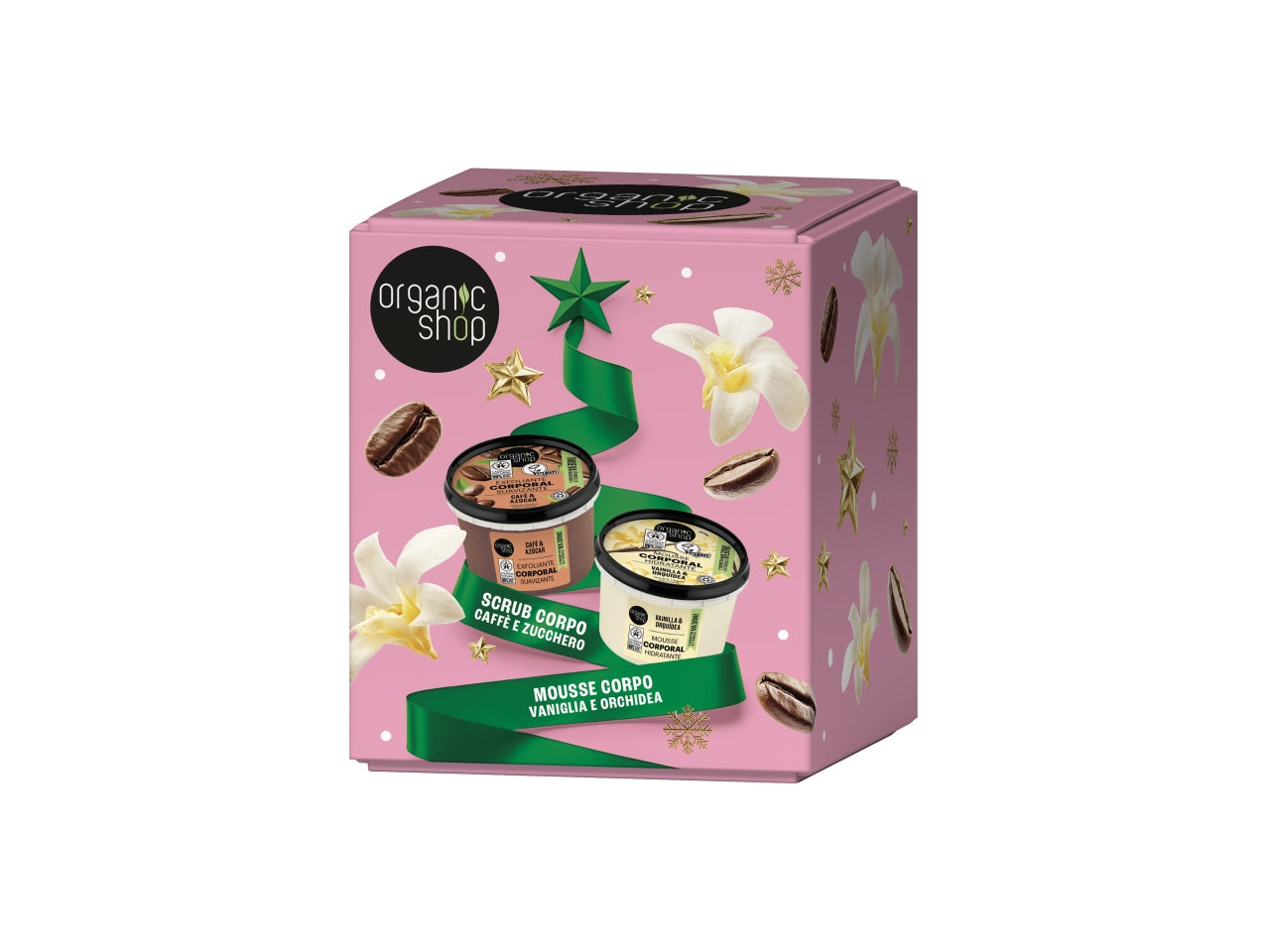 Organic shop set scrub corpo caffe' e mousse corpo vaniglia e orchidea