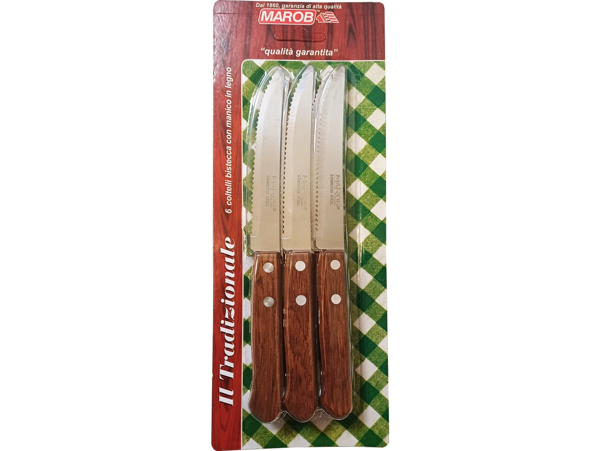 Coltelli da bistecca 11cm 6 pezzi manico in legno