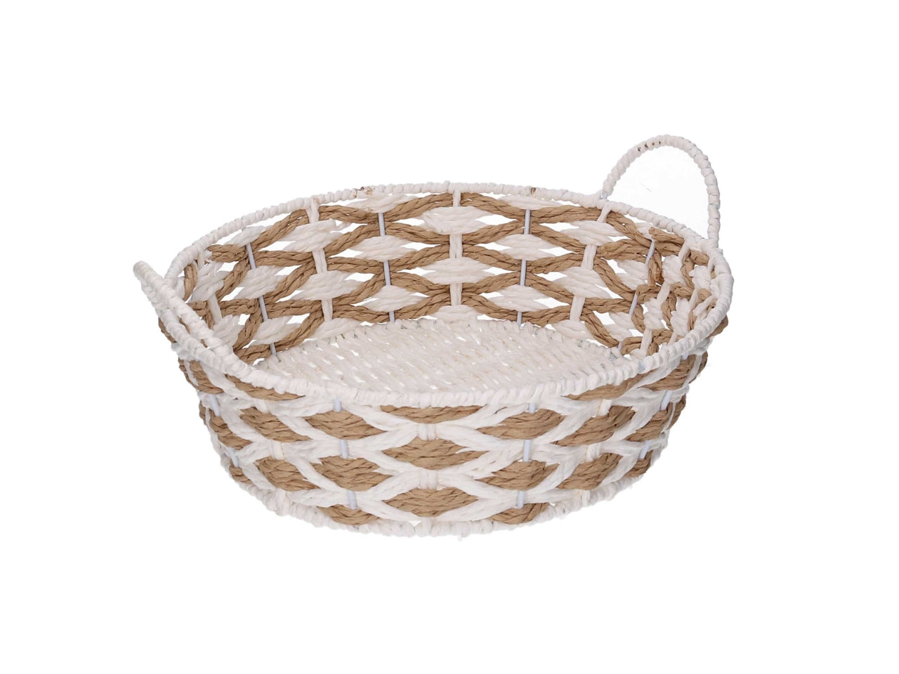 Cesta intrecciato naturale/bianco diametro 30xh.8,5cm