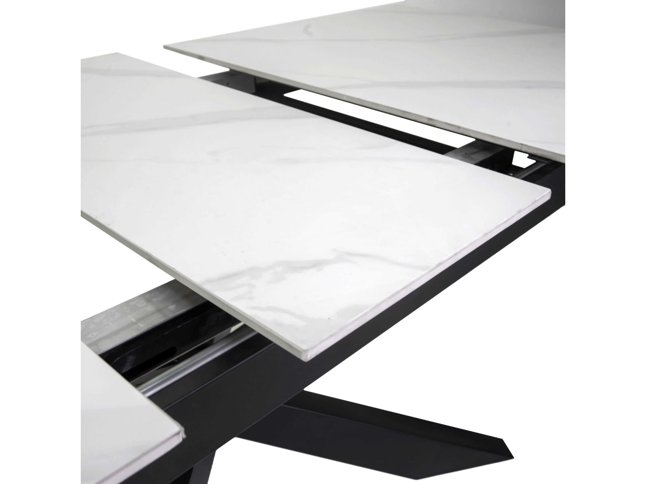 Tavolo metallo Pepper allungabile top bianco pietra sinterizzata 160/200x90xh.76cm