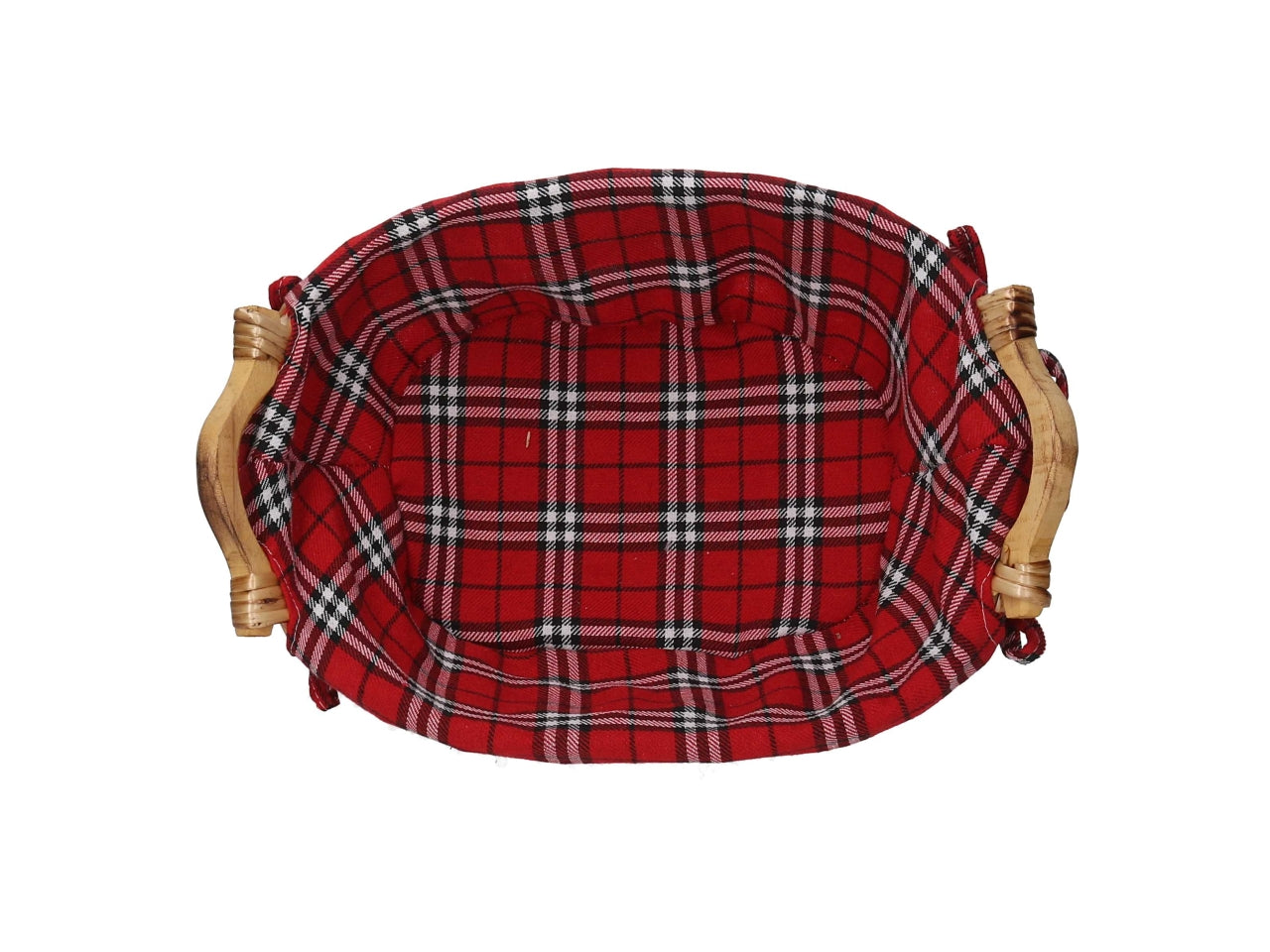 Cesta vimini naturale con fodera scozzese  rosso ovale cm33x24h11,5