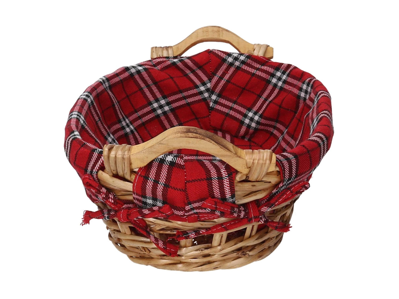 Cesta vimini naturale con fodera scozzese  rosso ovale cm33x24h11,5