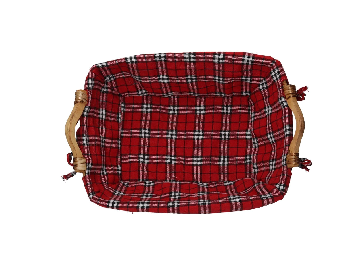 Cesta vimini naturale con fodera scozzese  rosso rettangolare cm40x30,5h13,5