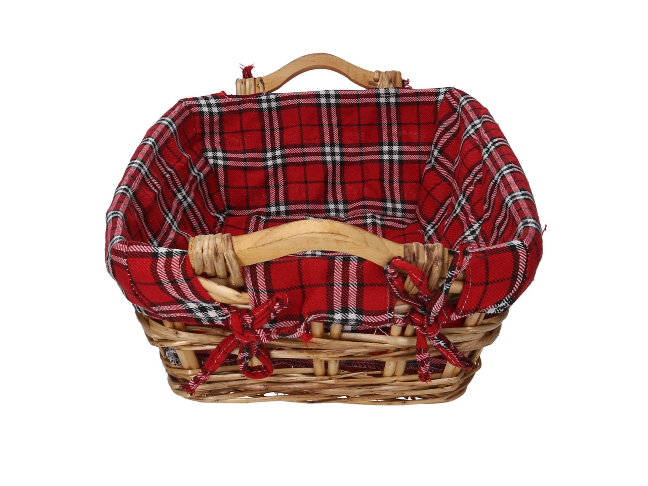 Cesta vimini naturale con fodera scozzese  rosso rettangolare cm40x30,5h13,5
