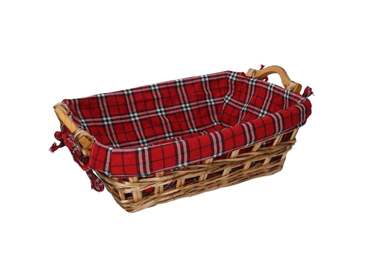 Cesta vimini naturale con fodera scozzese  rosso rettangolare cm40x30,5h13,5