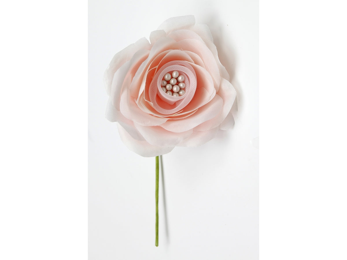 Rosa in tessuto con semi centrali diametro 6cm cipria