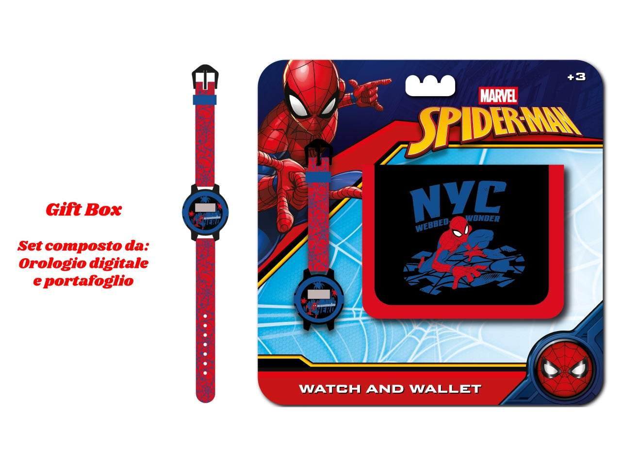 Spiderman set orologio digitale e portafoglio