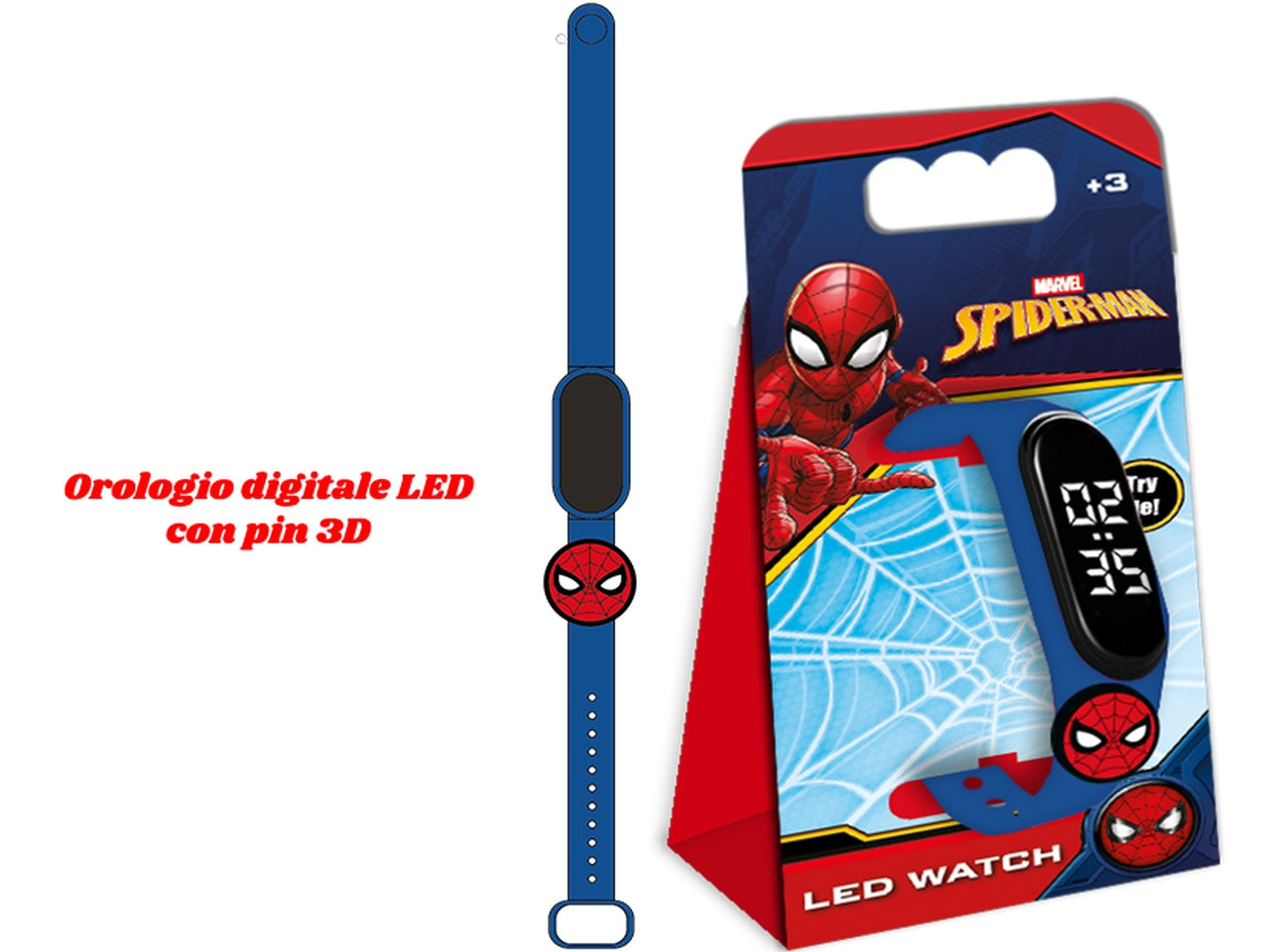 Spiderman orologio digitale led con pin 3d