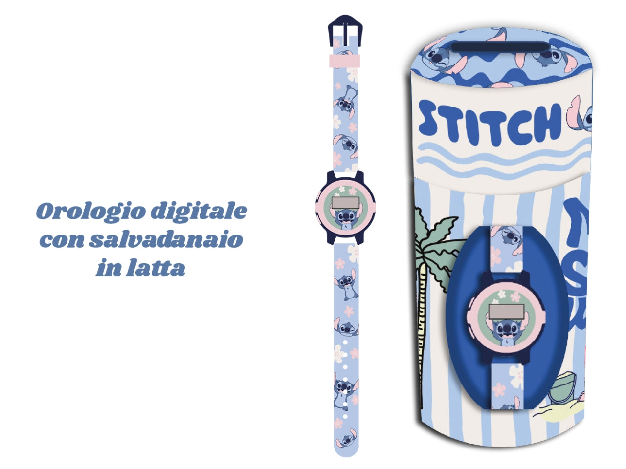 Stitch orologio digitale con salvadanaio latta