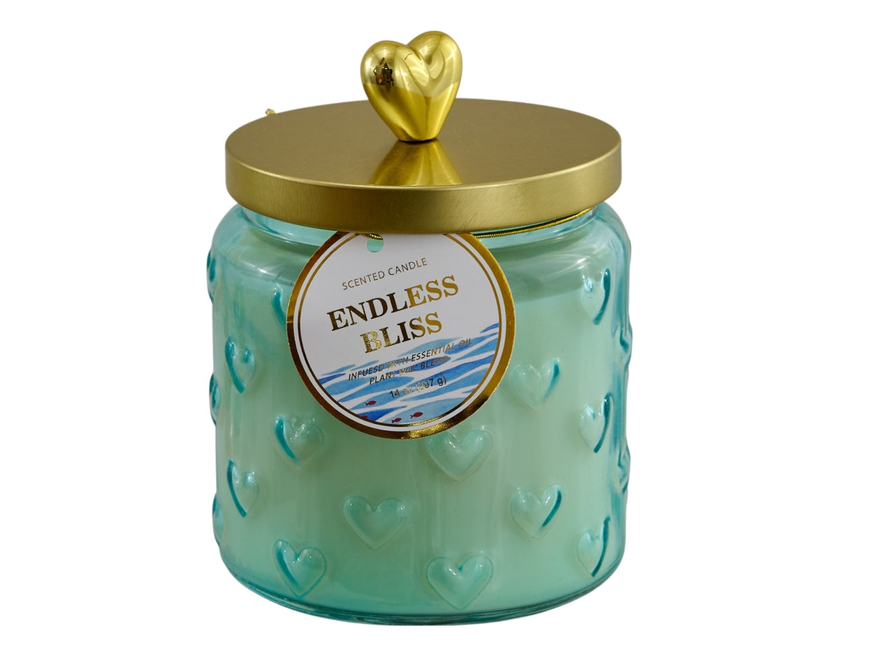 Candela barattolo vetro alta con coperchio cuore 10x10x12cm celeste