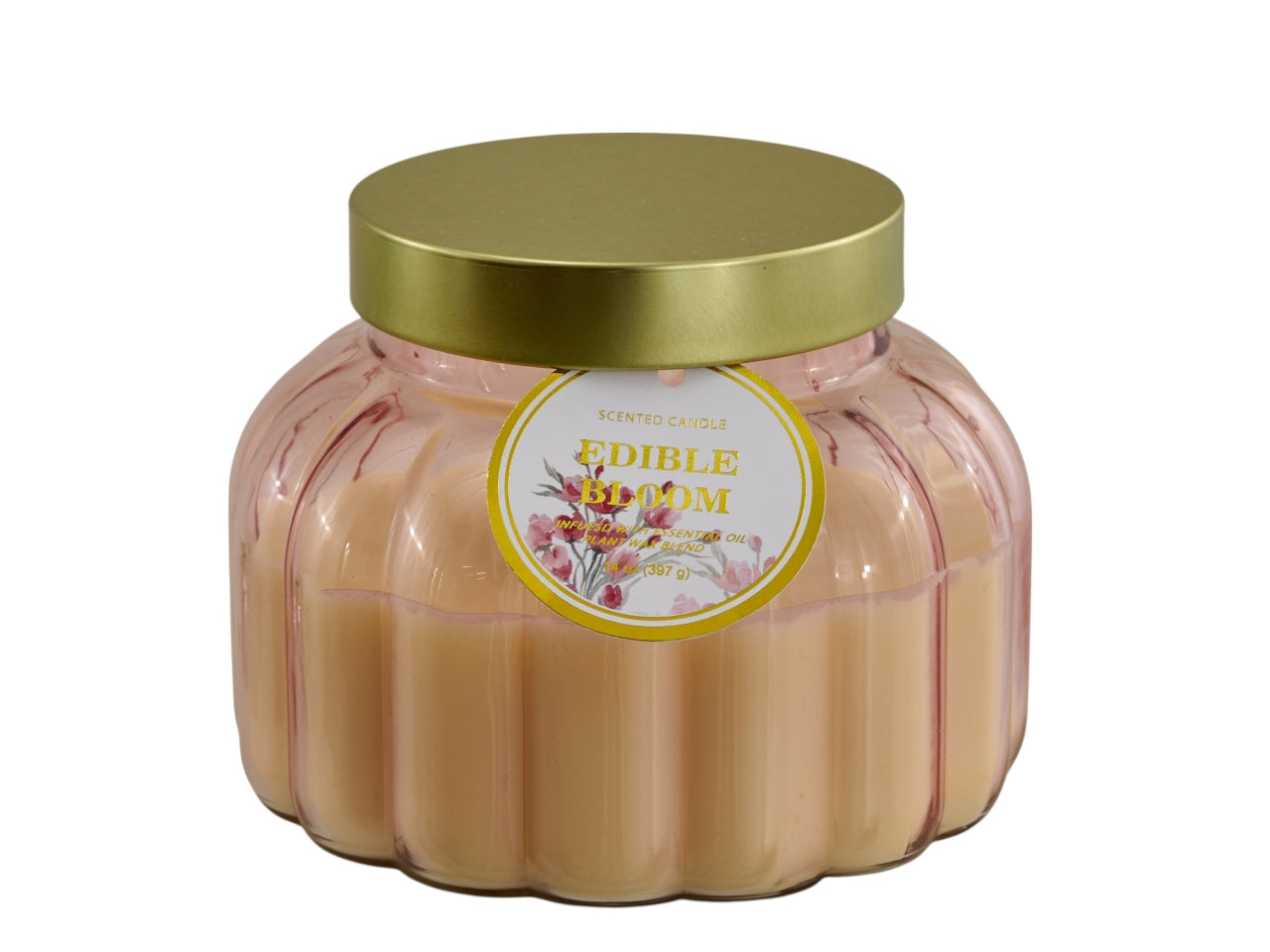 Candela barattolo in vetro a righe larghe con coperchio 12,5x9,7cm rosa