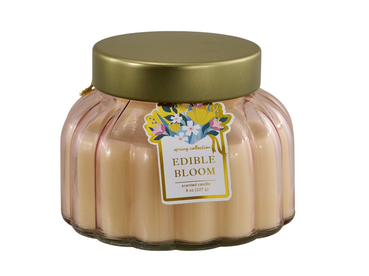 Candela barattolo in vetro a righe larghe con coperchio 10x7,8cmcm rosa