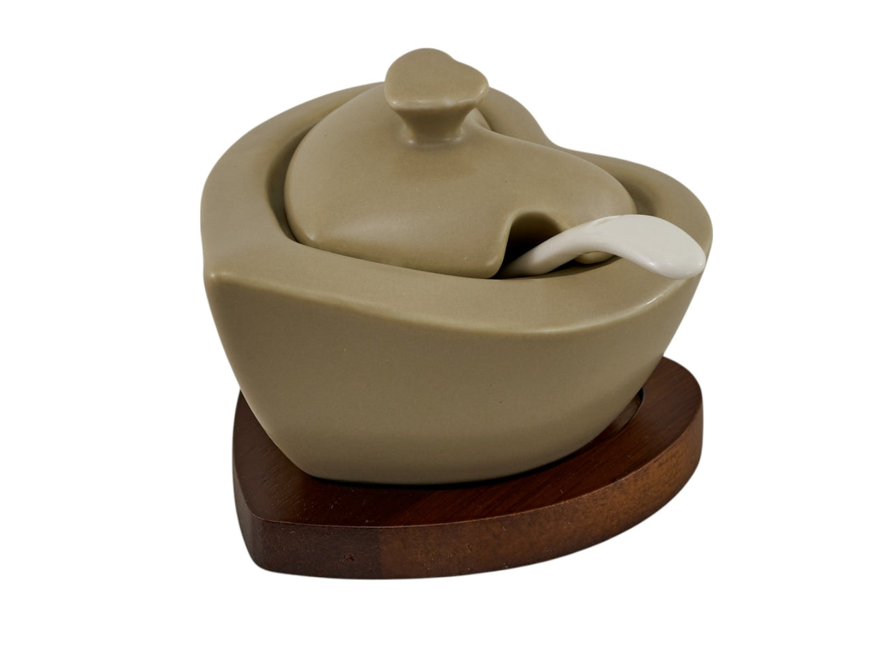 Grey zuccheriera con cucchiaino e base legno 10cm