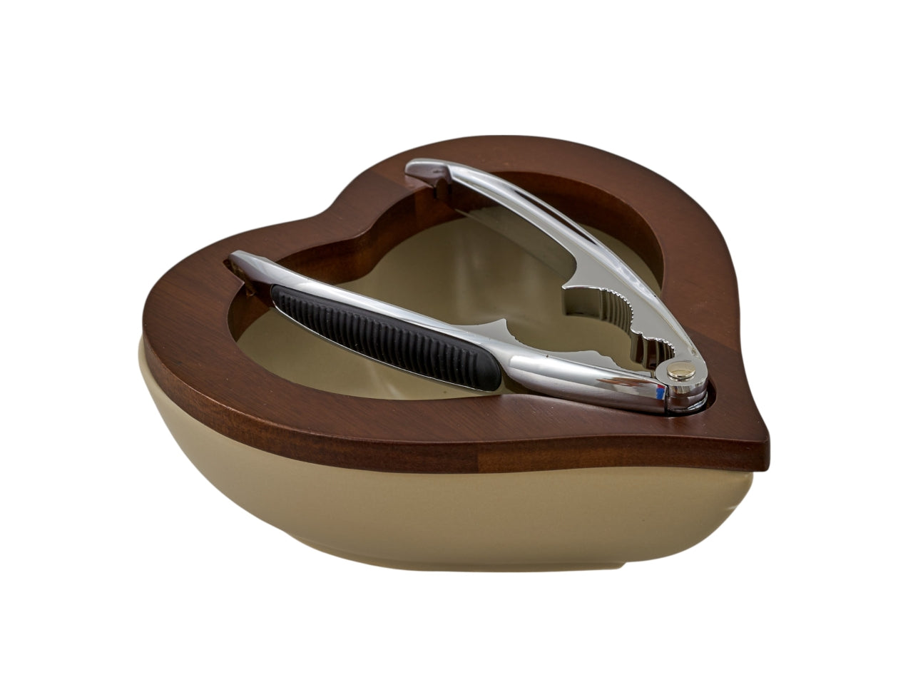 Grey ciotola cuore con schiaccianoci e base legno 19cm