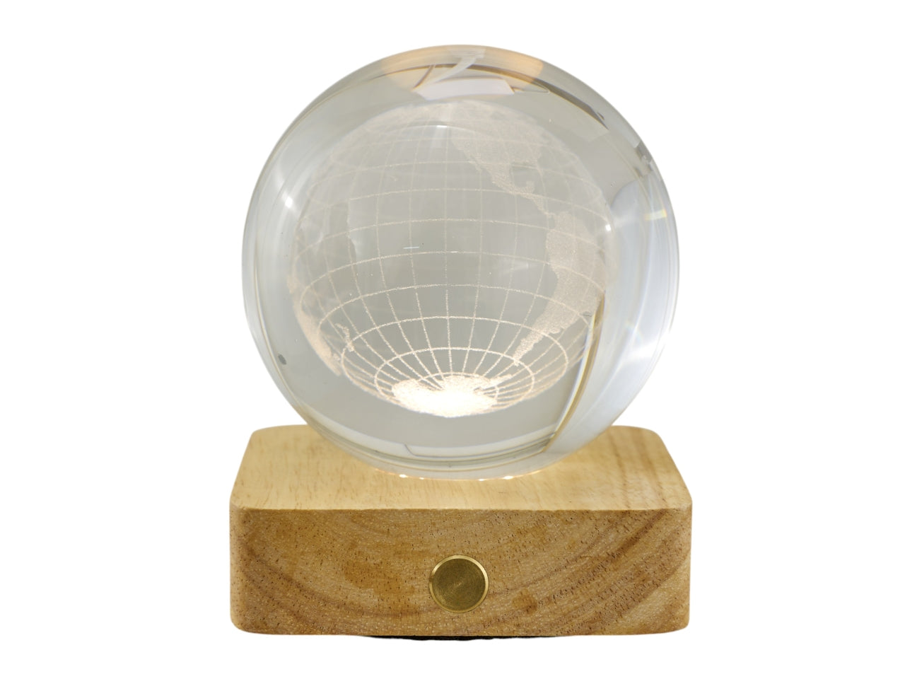 Sfera lampada led con mondo su base quadrata 8x10cm