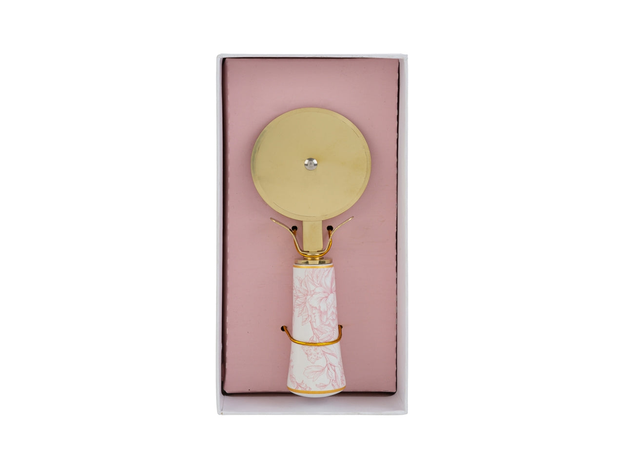 Taglia pizza 15cm con manico a fantasia rosa