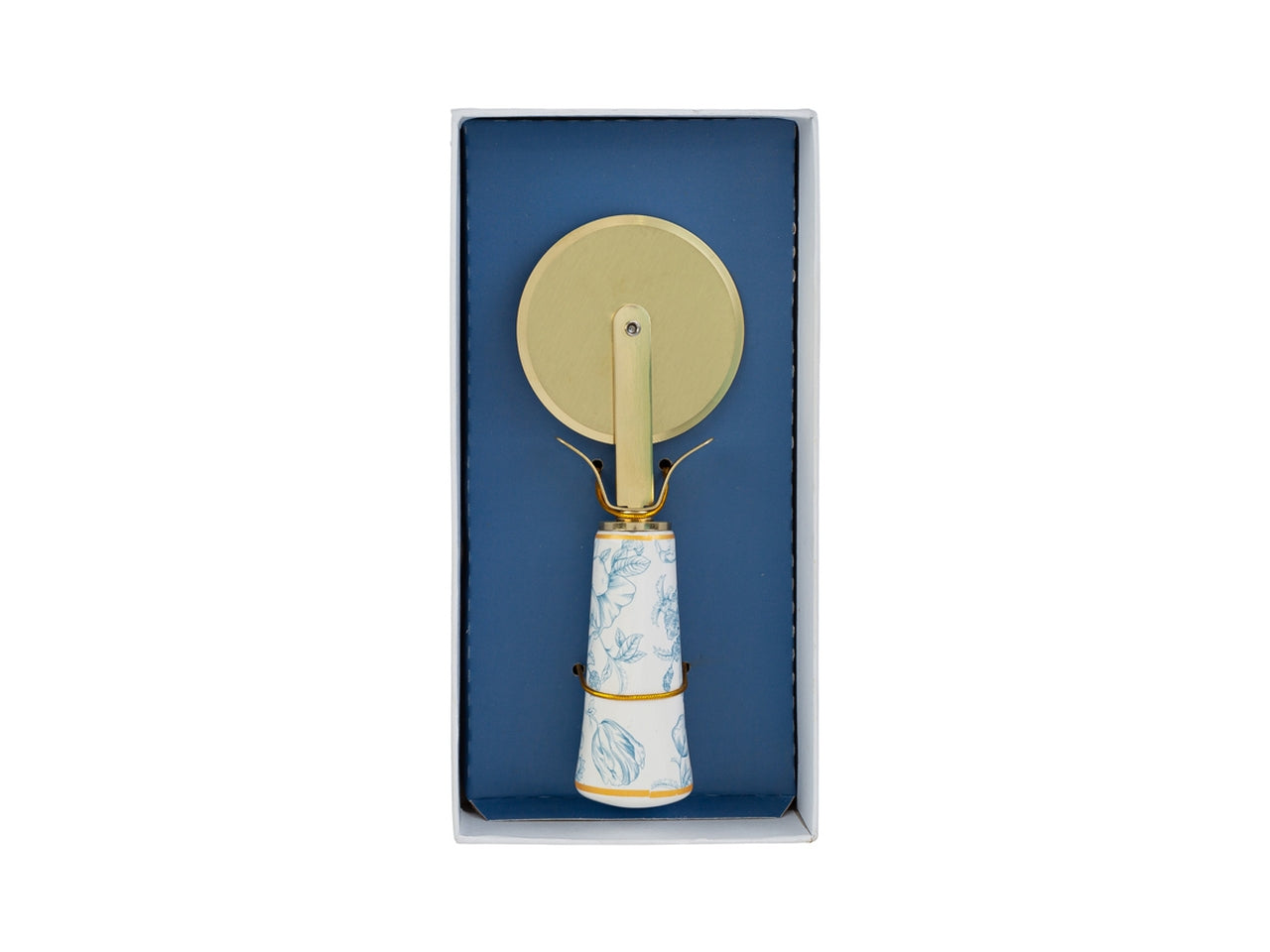 Taglia pizza 15cm con manico a fantasia celeste