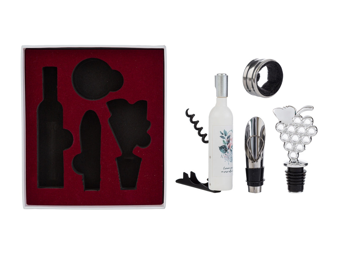 Sorsi d'amore accessori vino 4 pezzi con astuccio