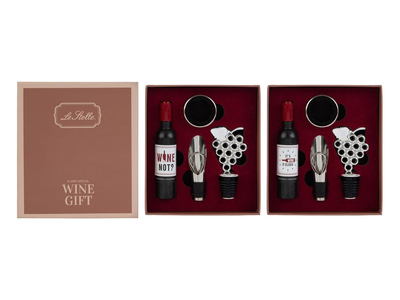 Wine time accessori vino in scatolo con 4 pezzi in 2 assortimenti