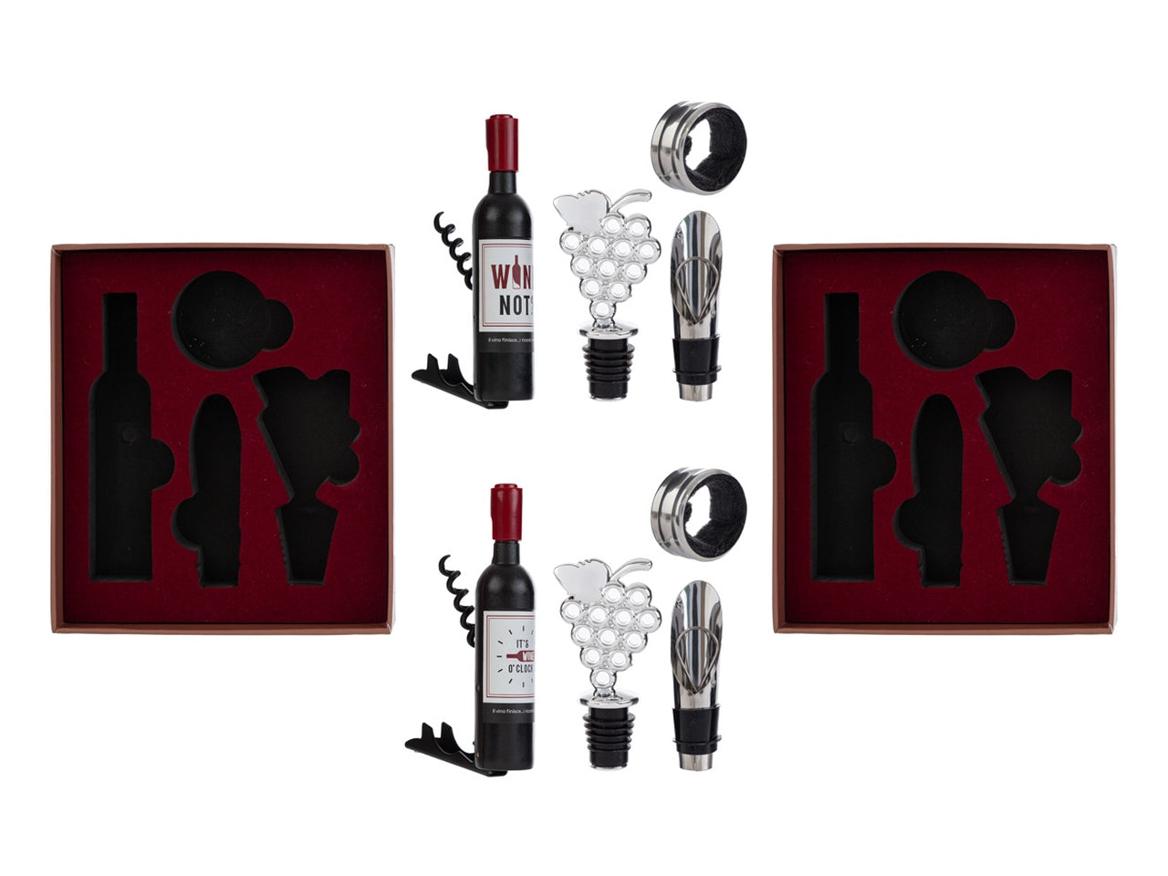 Wine time accessori vino in scatolo con 4 pezzi in 2 assortimenti